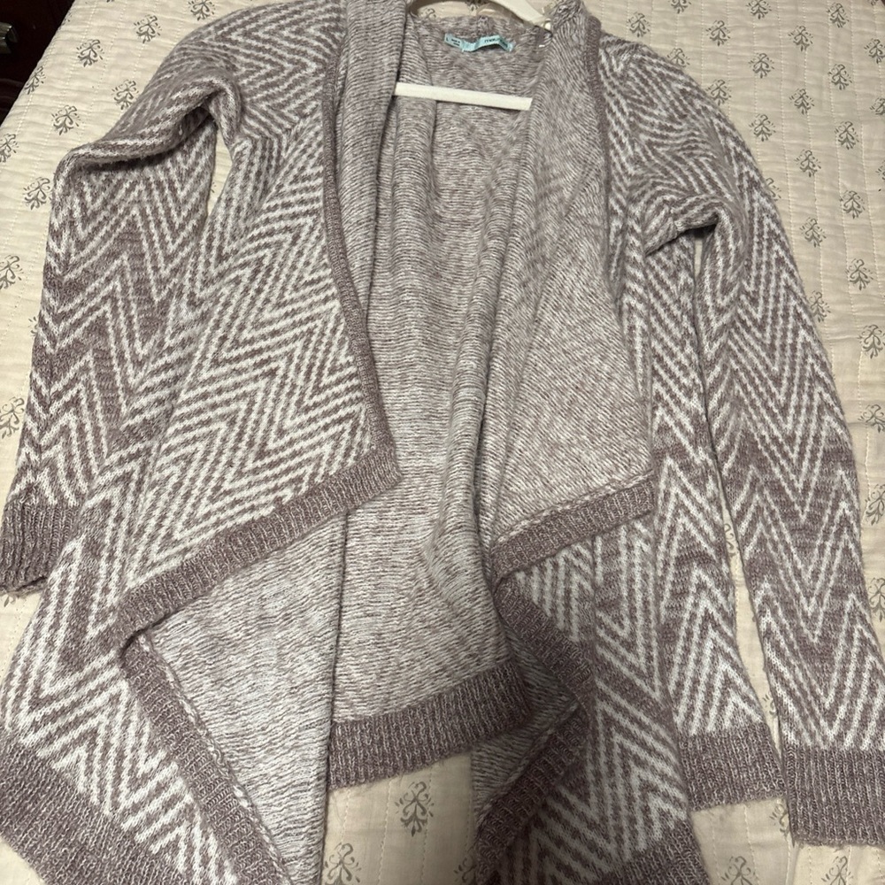 Maurices Zigzag Open Front Cardigan - Brown and Cream